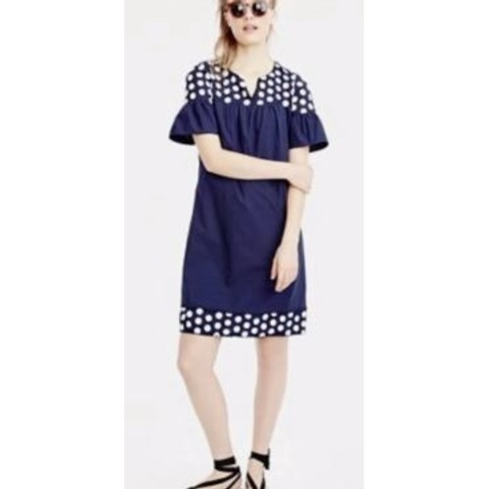 J.Crew Womens Size 8 Bell Sleeve Shift Dress With Fringe Dot Fully Lined Classic